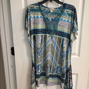 Blue and Green Women's multicolored flowing Blouse